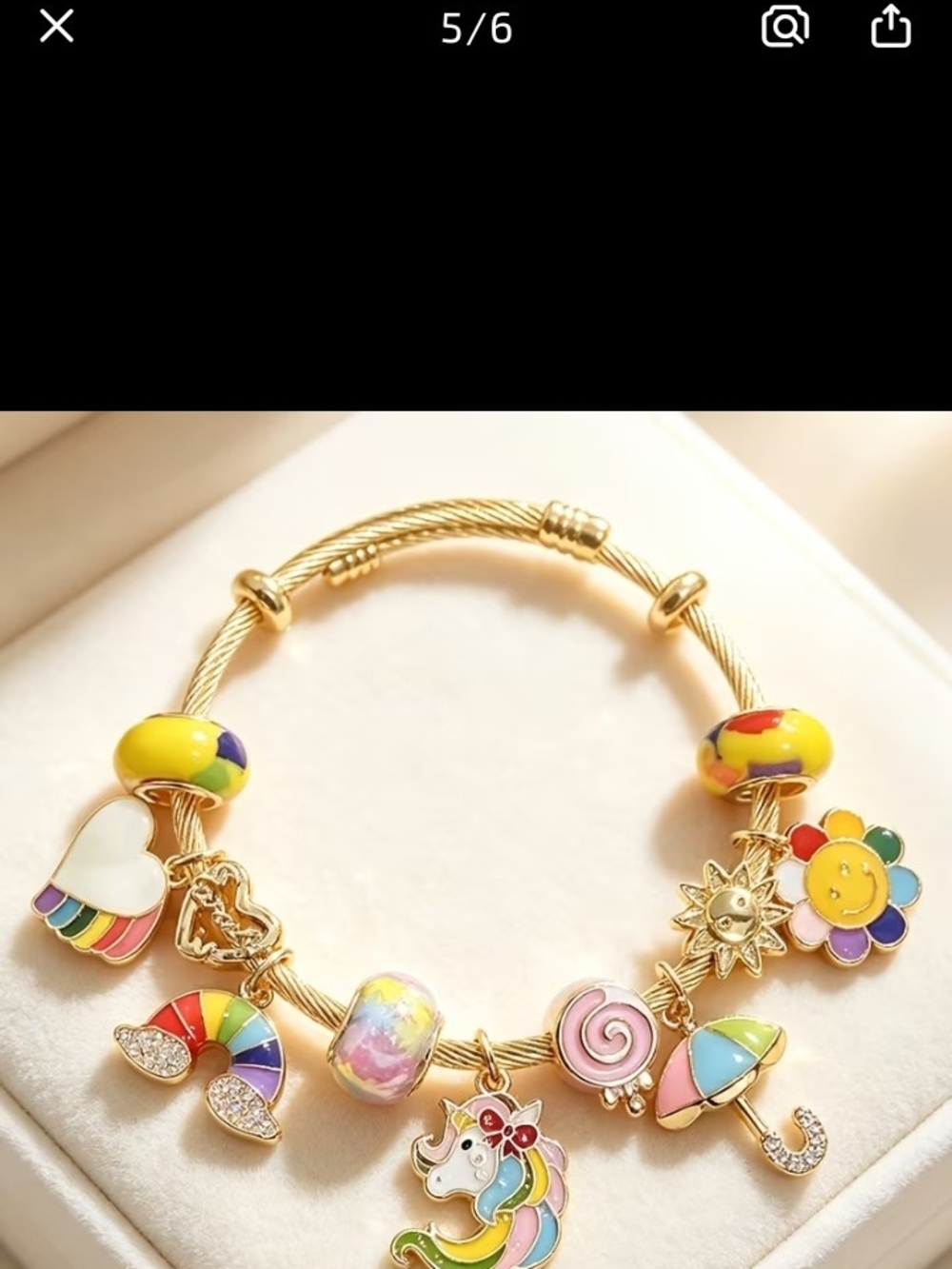 Kids Gold-Tone Rainbow Unicorn Charm Bracelet - Yellow Accents